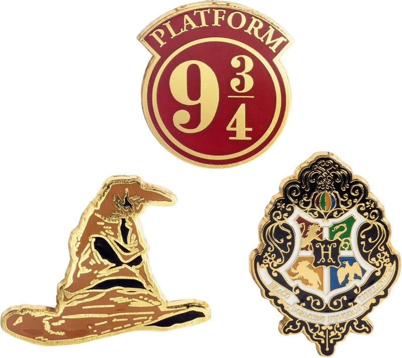 Harry Potter دبابيس المينا، مجموعة من 3 - إكسسوار زر معدني قابل للجمع - مرخص رسميًا - هدية للكتب والأفلام للأطفال، الأولاد، الفتيات والمراهقين - Image 1